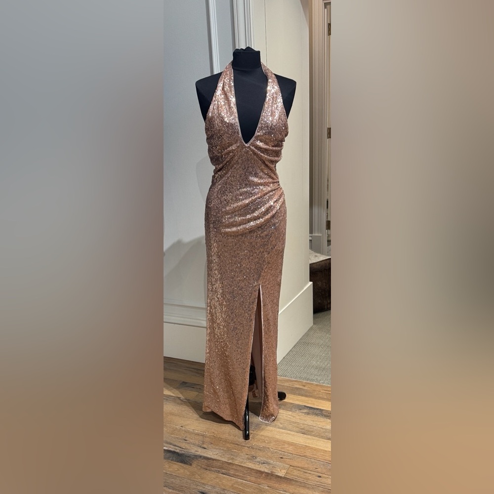 Elegant Sequin Halter Dress - Rose Gold NEW